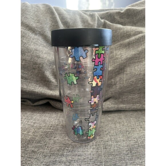 Tervis Tumbler Autism Awareness Puzzle Pieces Black Lid Insulated 24 Oz - Picture 2 of 6